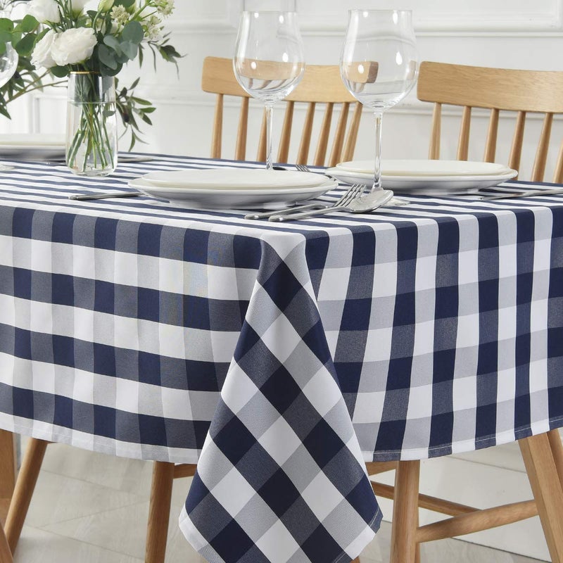 maxmill Checkered Square Tablecloth Stain Resistant Waterproof and Wrinkle Resistant Washable Heavy Weight Soft Table Cloth Gingham for Dining Room and Outdoor Use, 52 x 52 Inch Navy and White - Image 1
